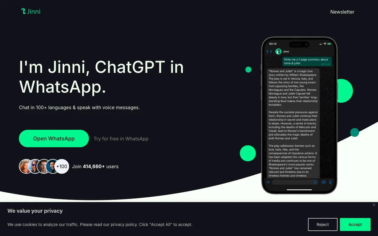 ChatGPT in WhatsApp - Jinni AI