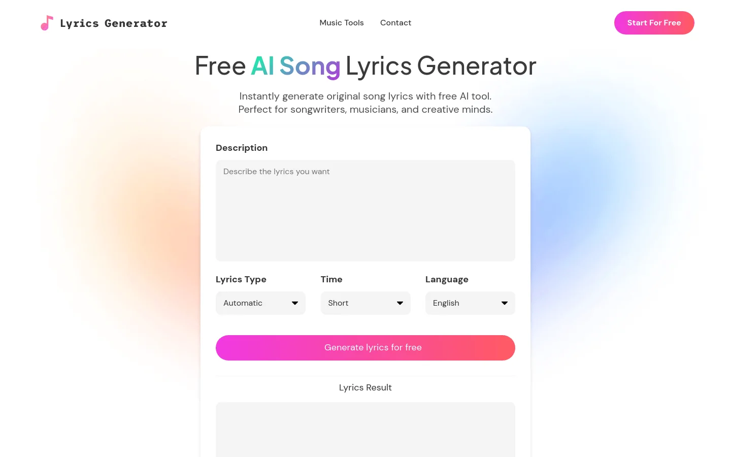 Free Lyrics to Song AI