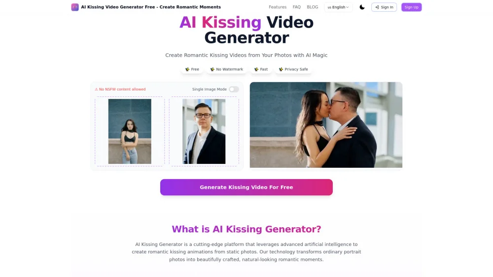 AI kissing video Generator - vividhubs.ai