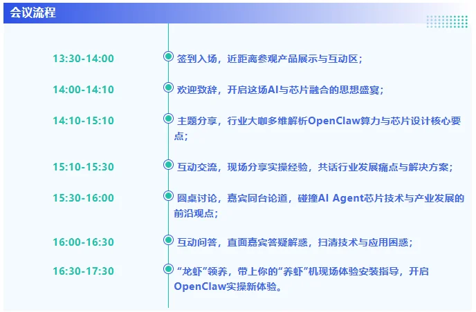 面向 OpenClaw 应用的芯片设计研讨会 3 月 21 日在北京亦庄举行，全程免费