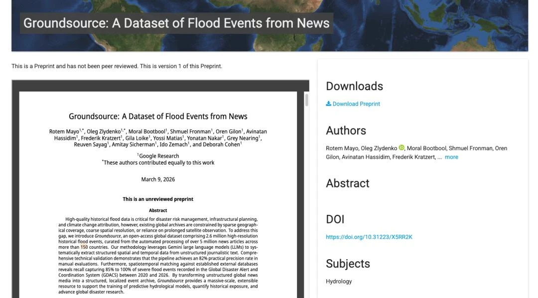基于Gemini处理150国新闻，谷歌开源洪水数据集Groundsource，覆盖超260万历史记录
