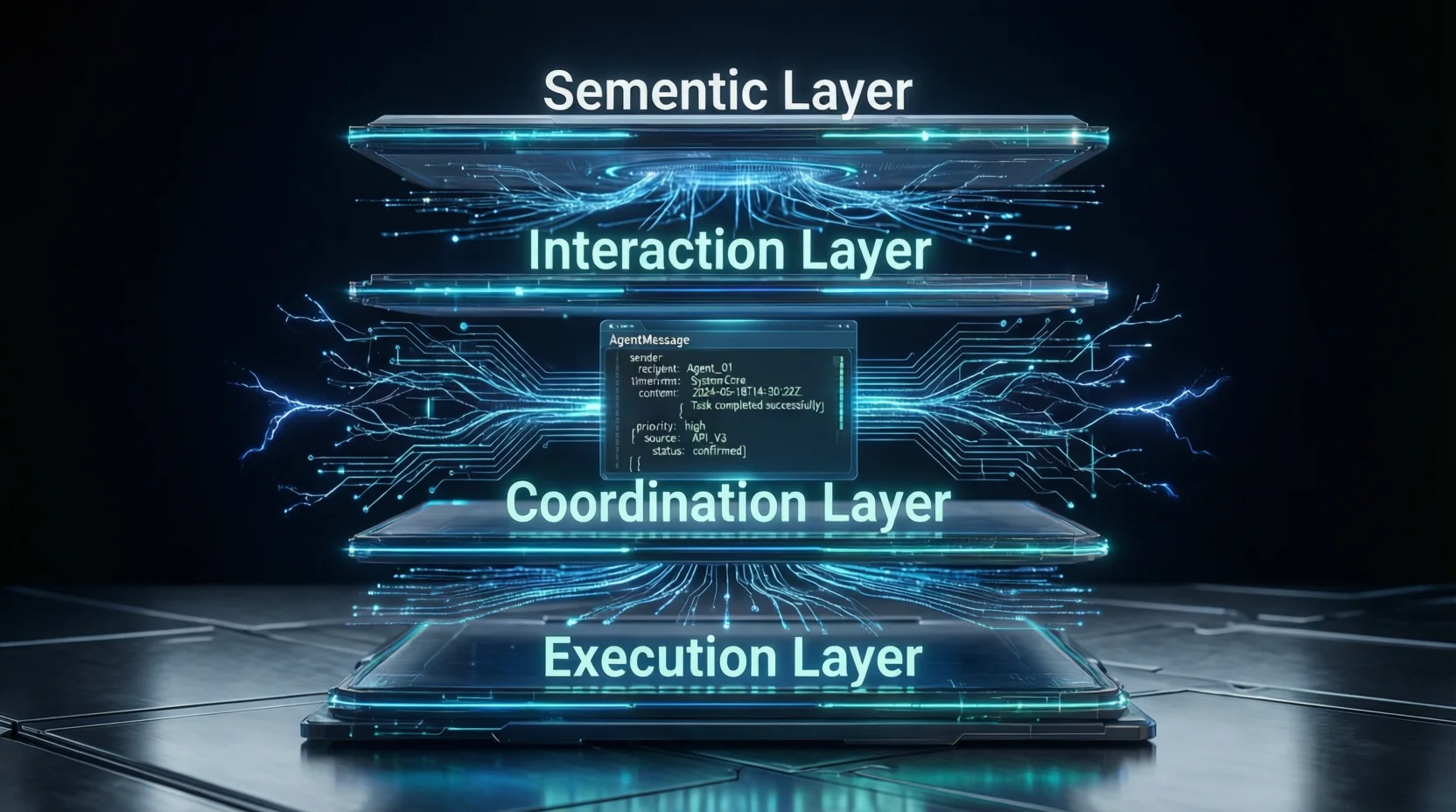 智能体协作协议四层架构示意图