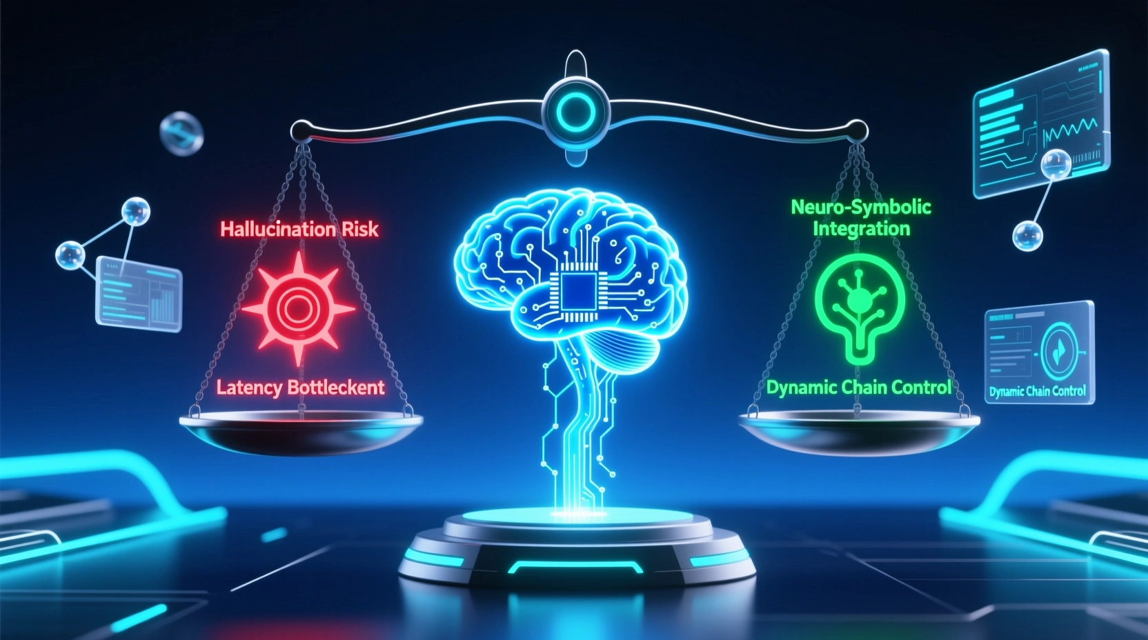 思维链提示当前挑战与未来发展方向的对比平衡图