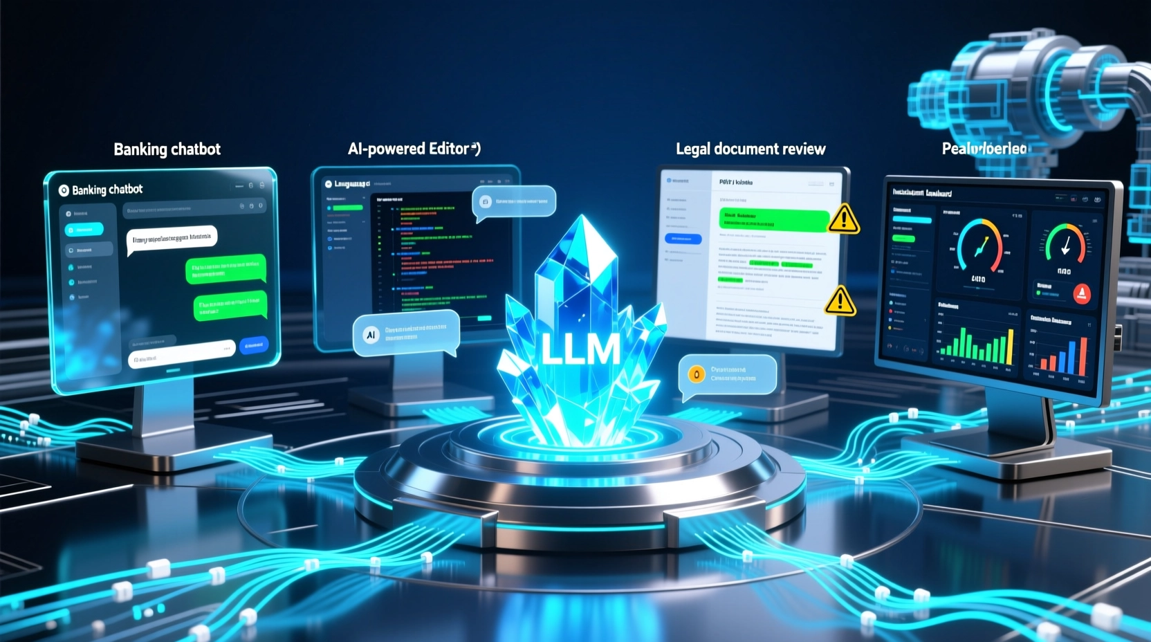 大语言模型应用架构四大行业应用场景融合图