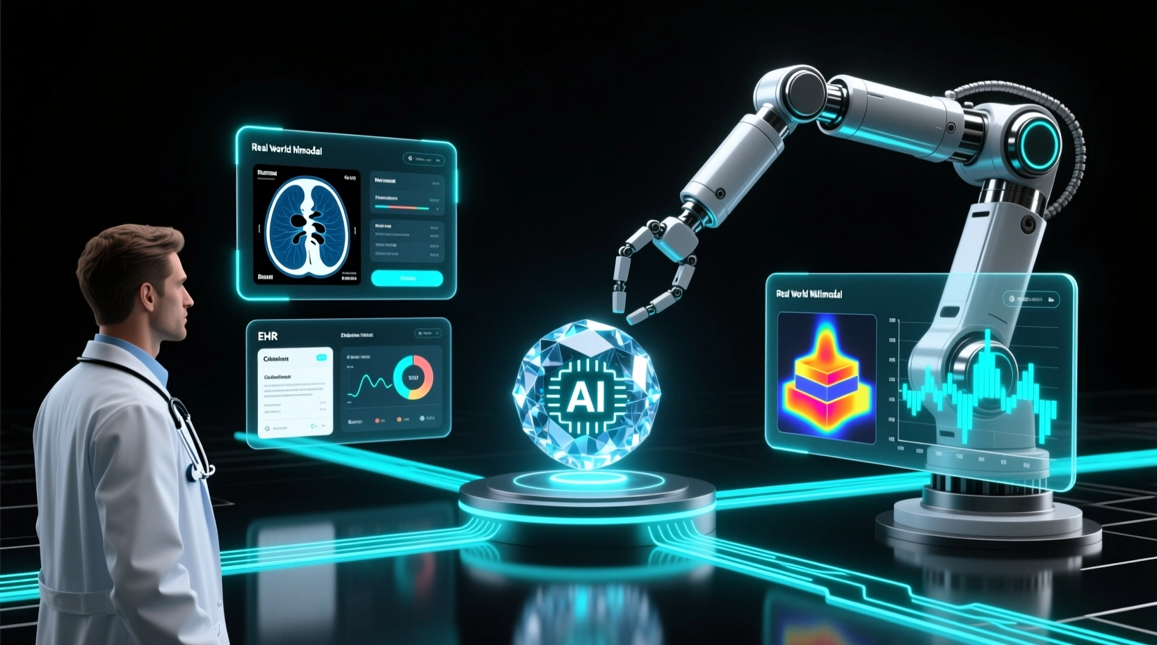 医疗影像分析与工业质检等多模态应用实景示意图