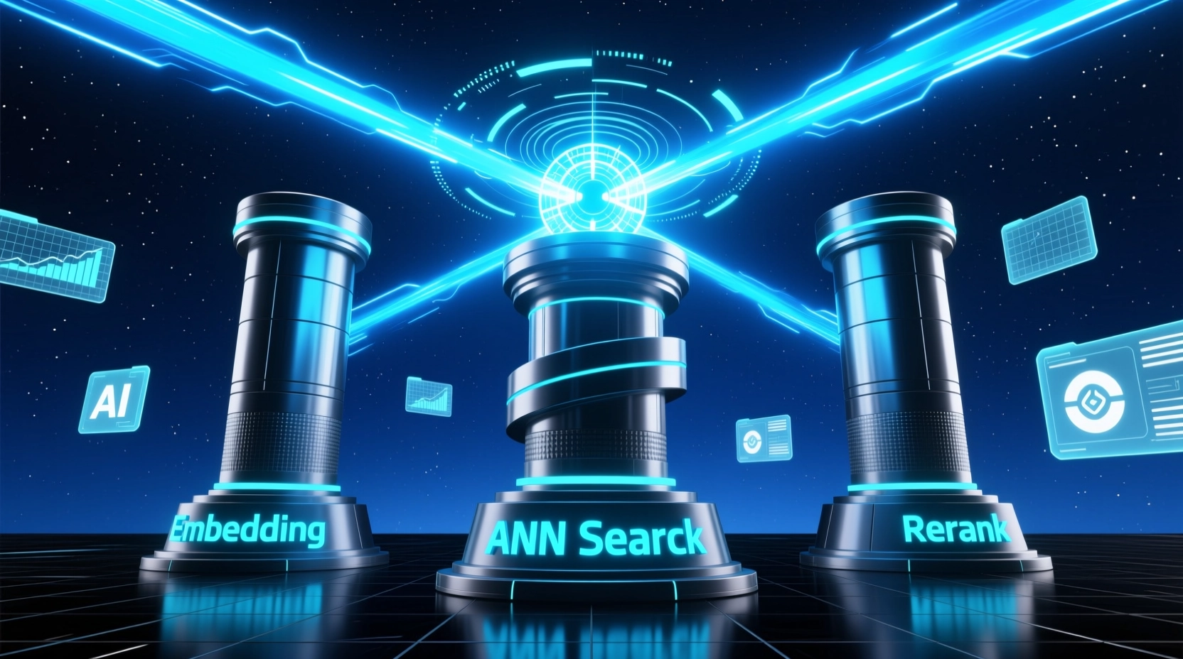 语义检索三大核心技术支柱协同工作示意图