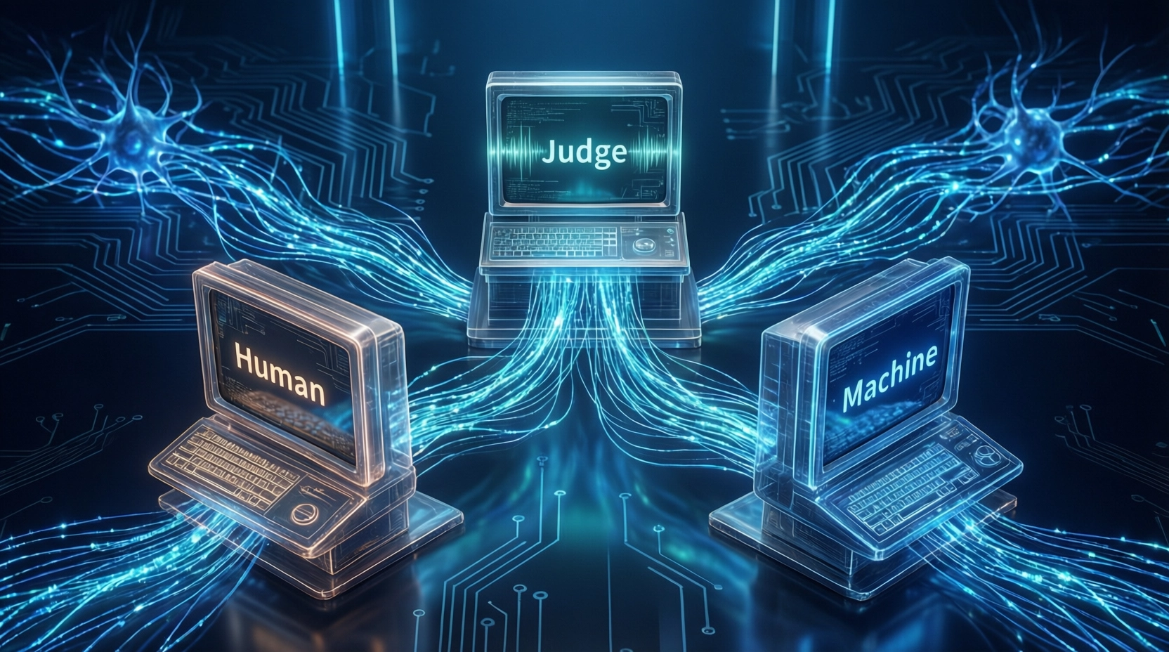 图灵测试经典三终端交互示意图